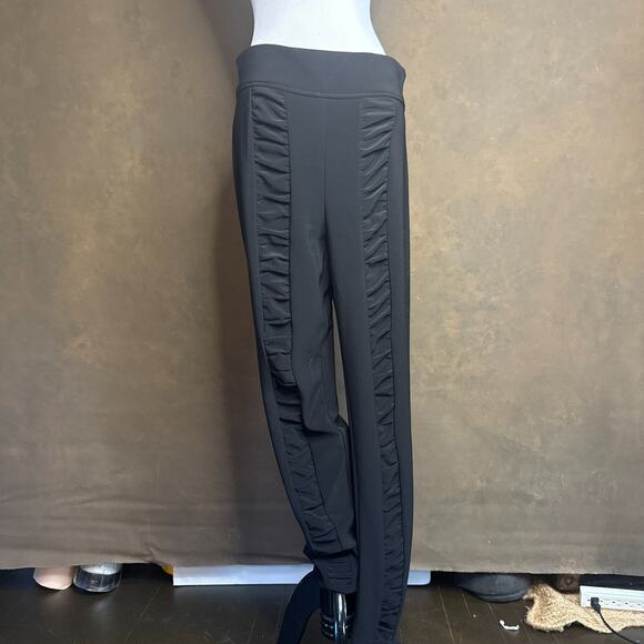 Joseph Ribkoff Black Ruched Satin Front Pull-On Pants Size 12 Made in Canada - Picture 1 of 13